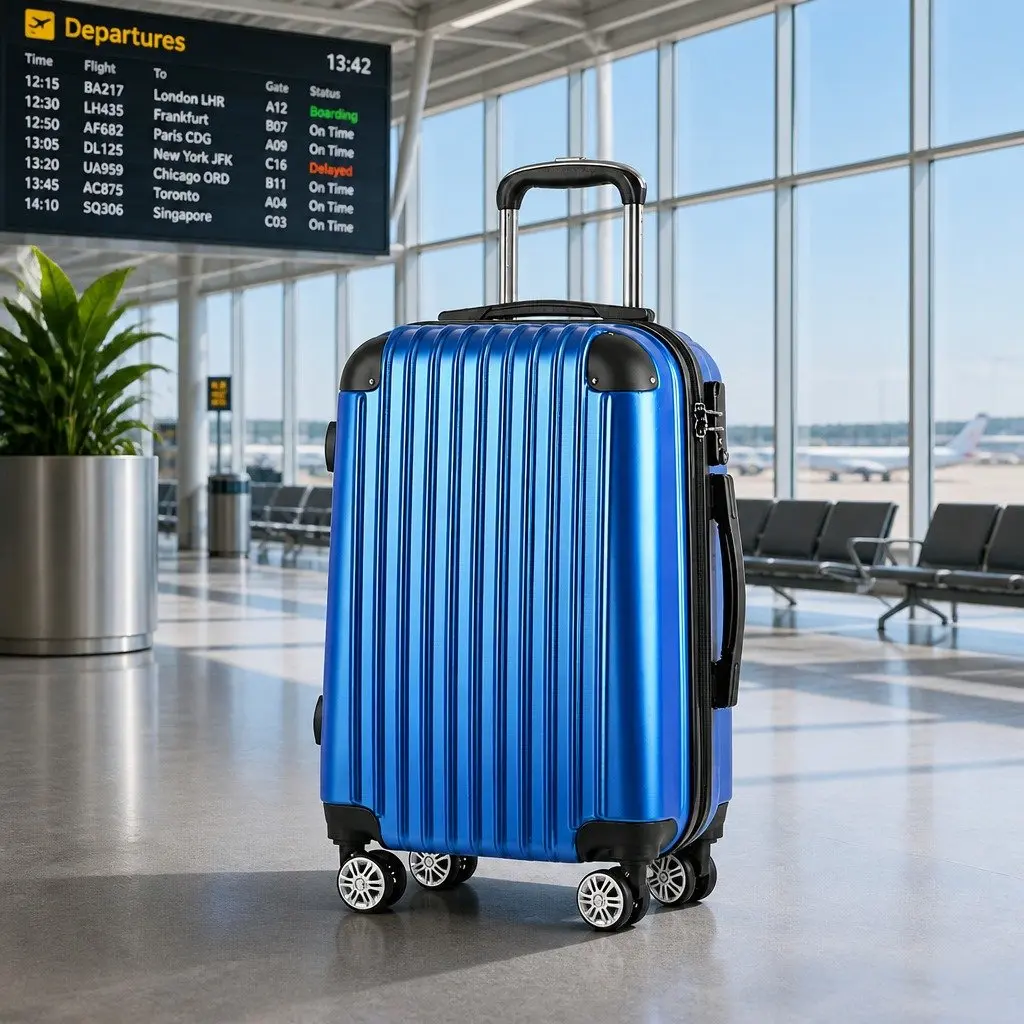 28 Inch Hard Shell Suitcase Blue Lightweight Spinner Wheels TSA Lock