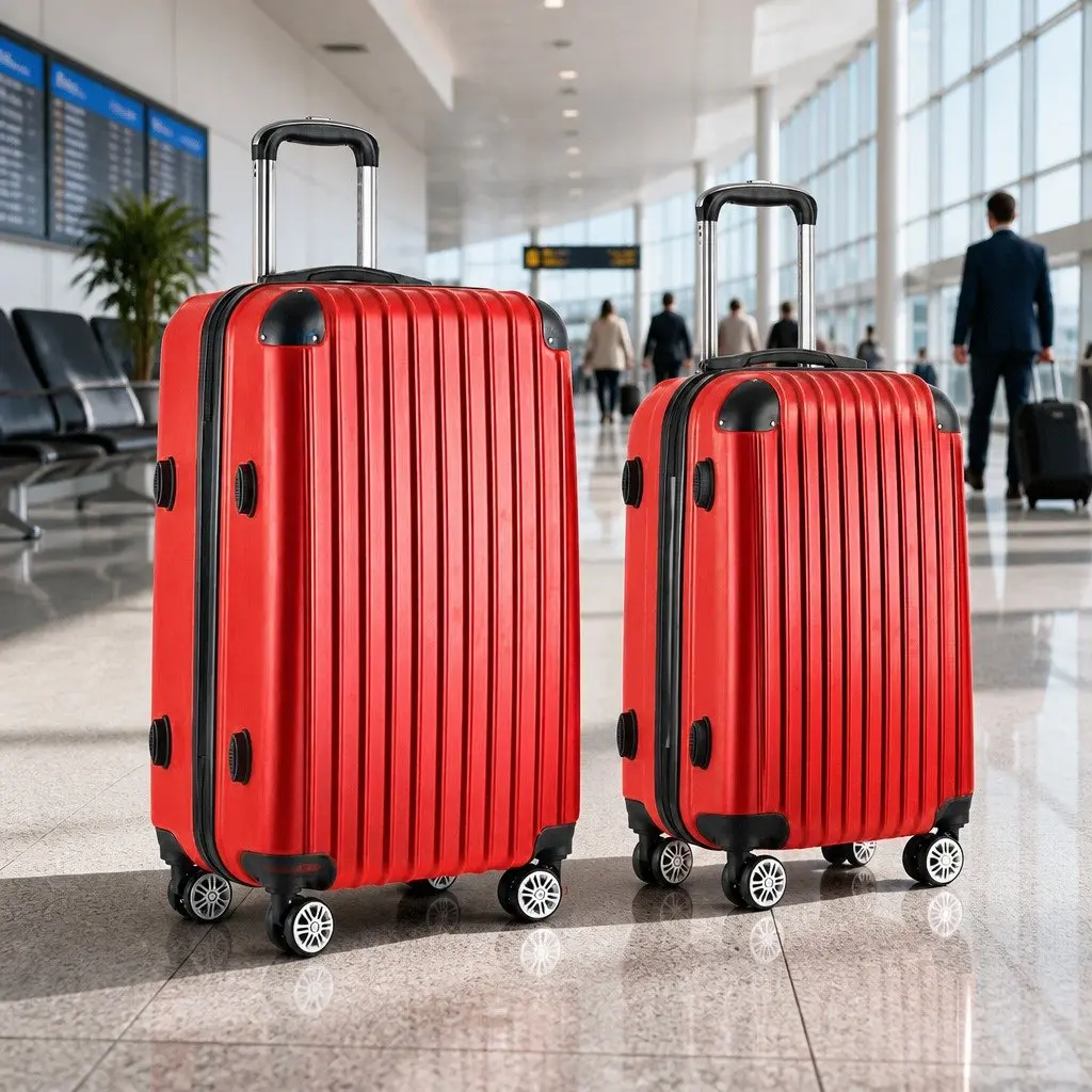 Hard Shell Luggage Set 2 Piece 20 28 Inch Carry On Suitcase TSA Lock Spinner Red