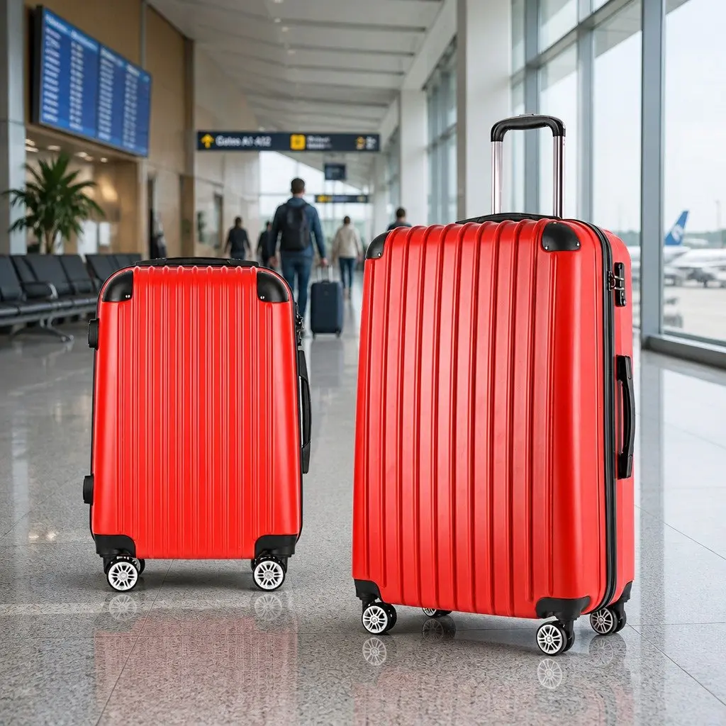 Hard Shell Luggage Set Red 20 28 Inch Carry On Suitcase TSA Lock Spinner