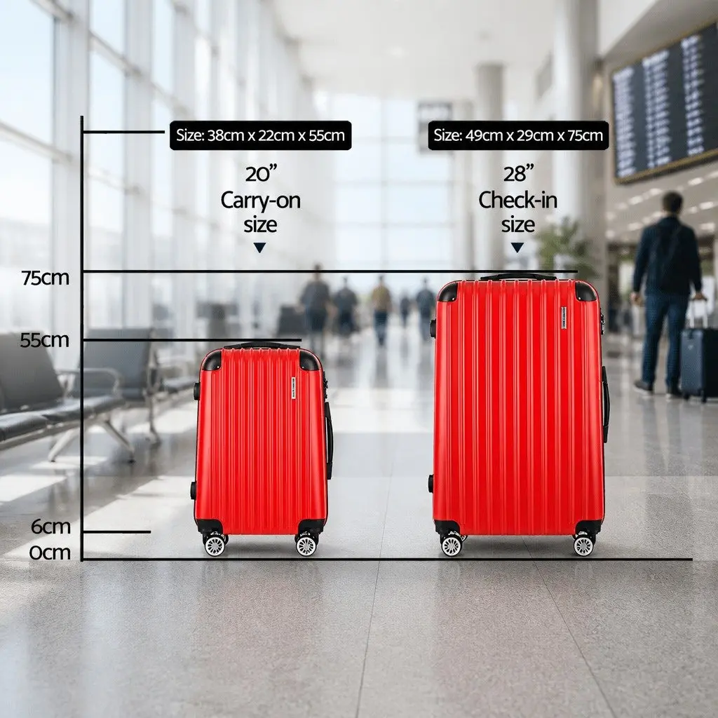 Hard Shell Luggage Set Red 20 28 Inch Carry On Suitcase TSA Lock Spinner