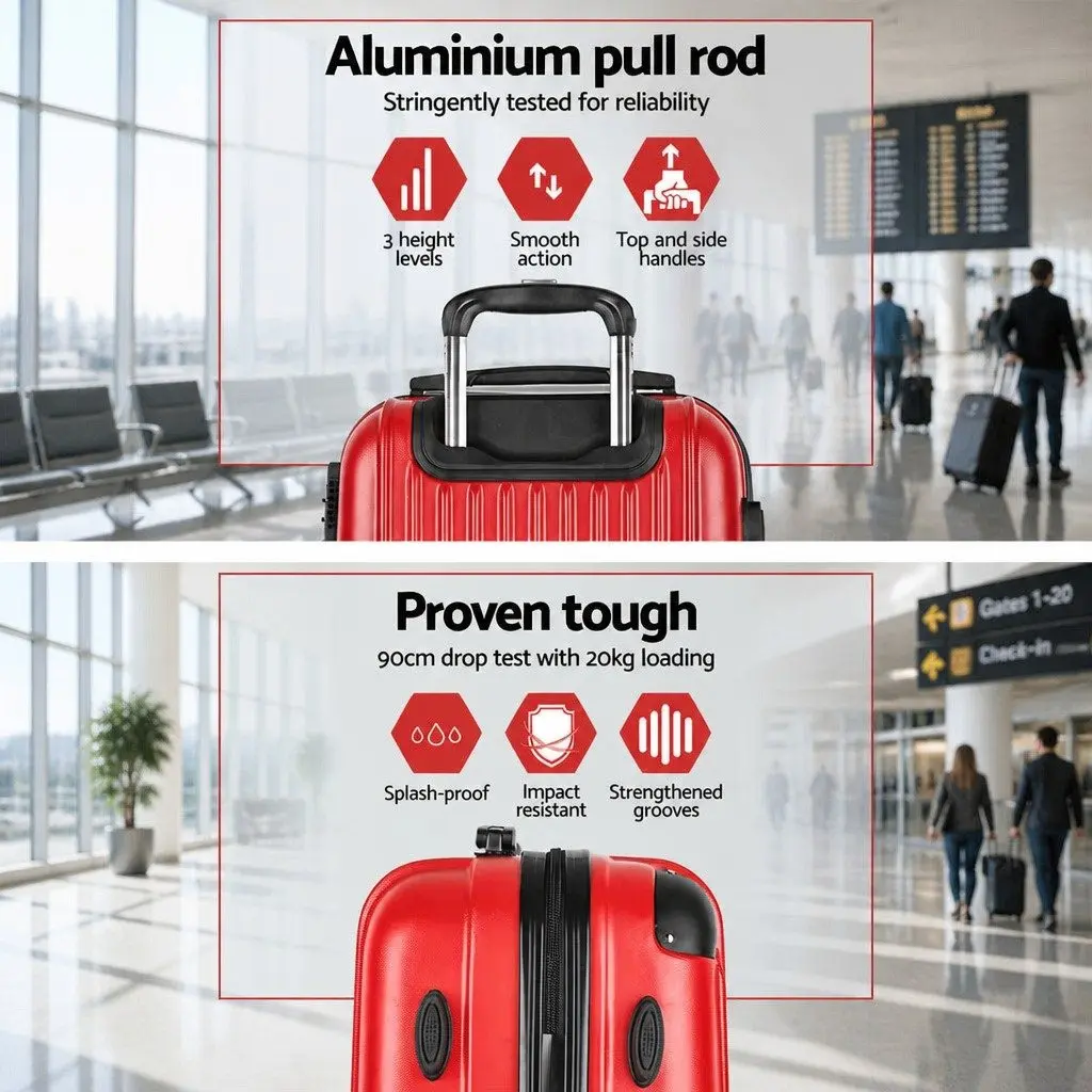 Hard Shell Luggage Set Red 20 28 Inch Carry On Suitcase TSA Lock Spinner