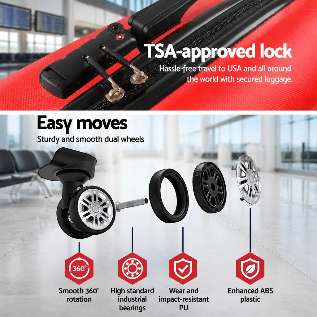 Hard Shell Luggage Set Red 20 28 Inch Carry On Suitcase TSA Lock Spinner