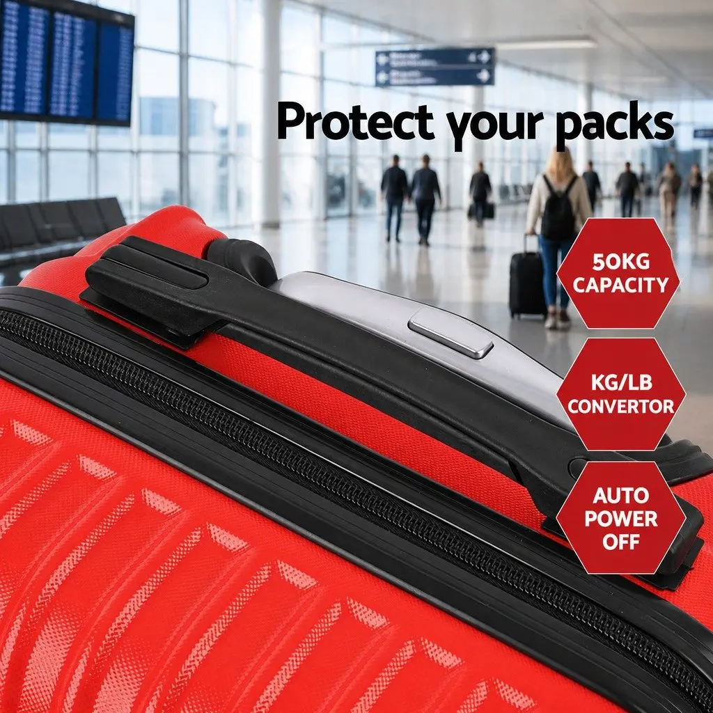 Hard Shell Luggage Set Red 20 28 Inch Carry On Suitcase TSA Lock Spinner