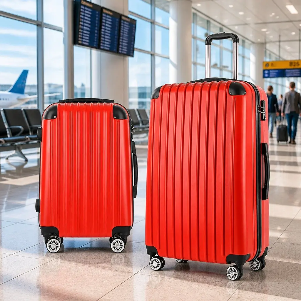 Hard Shell Luggage Set Red 20 28 Inch Carry On Suitcase TSA Lock Spinner