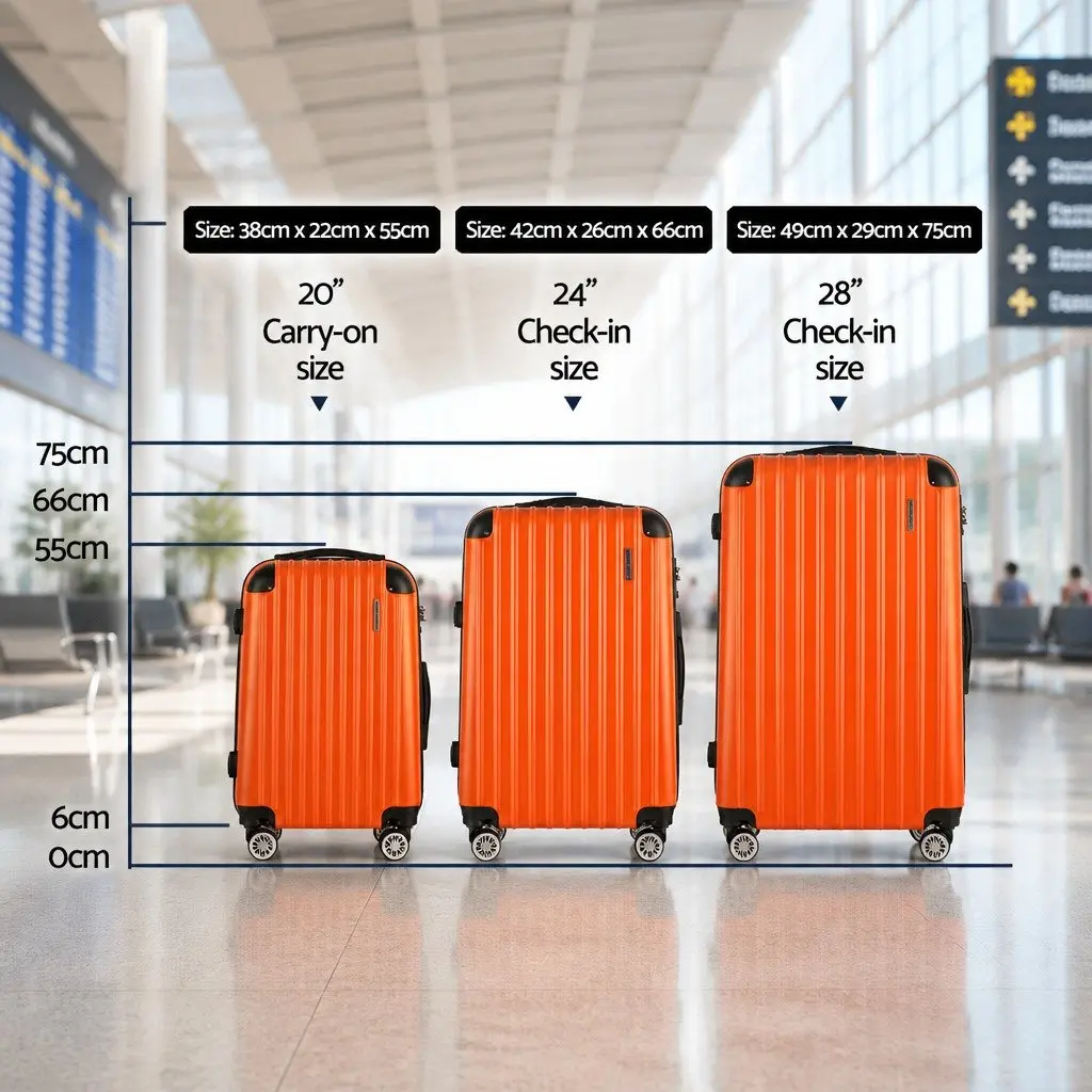 Luggage Set Orange 3 Piece 20 24 28 Inch Hard Shell Suitcase TSA Lock Spinner Carry On