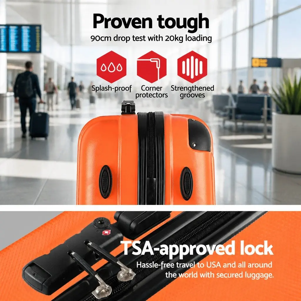 Luggage Set Orange 3 Piece 20 24 28 Inch Hard Shell Suitcase TSA Lock Spinner Carry On