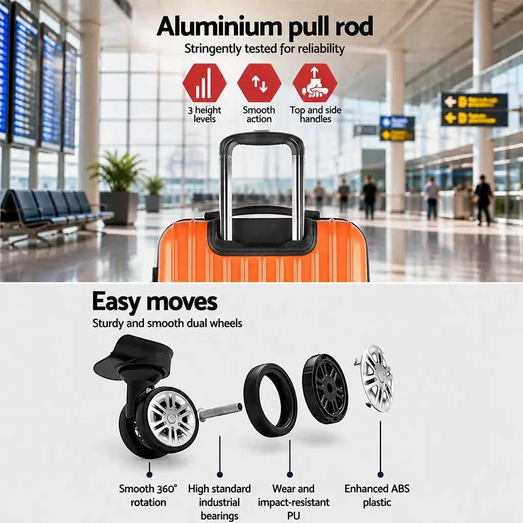 Luggage Set Orange 3 Piece 20 24 28 Inch Hard Shell Suitcase TSA Lock Spinner Carry On