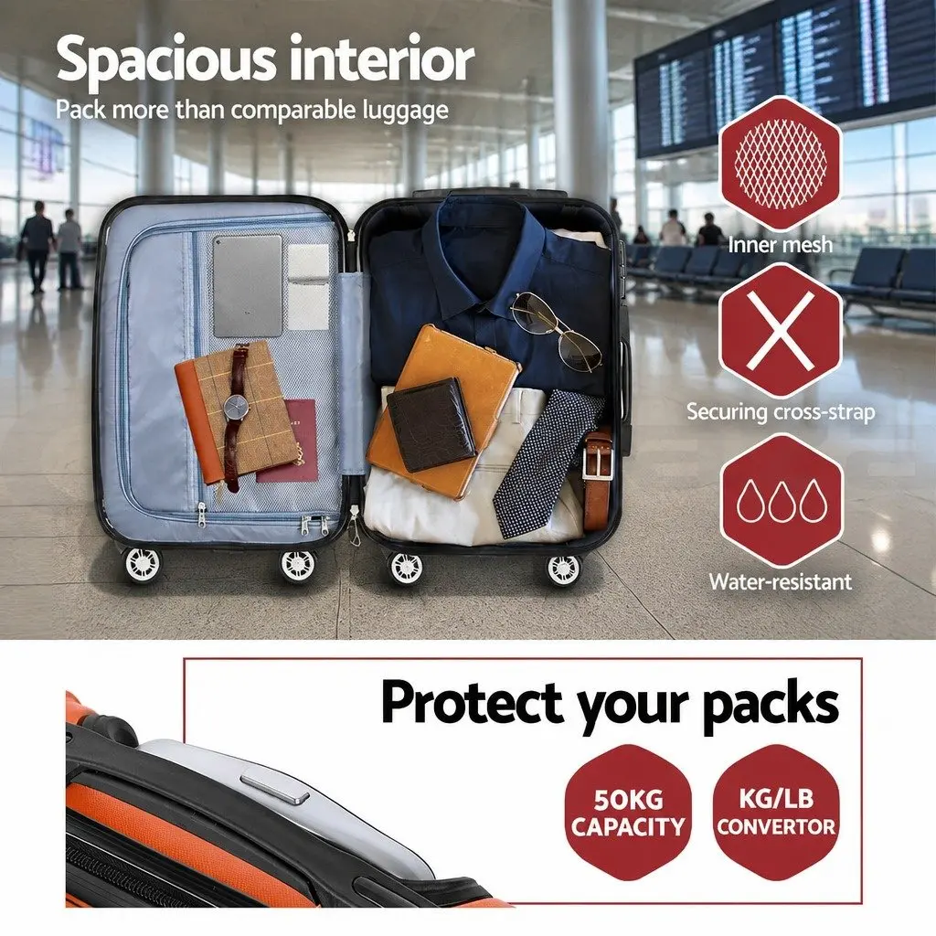 Luggage Set Orange 3 Piece 20 24 28 Inch Hard Shell Suitcase TSA Lock Spinner Carry On