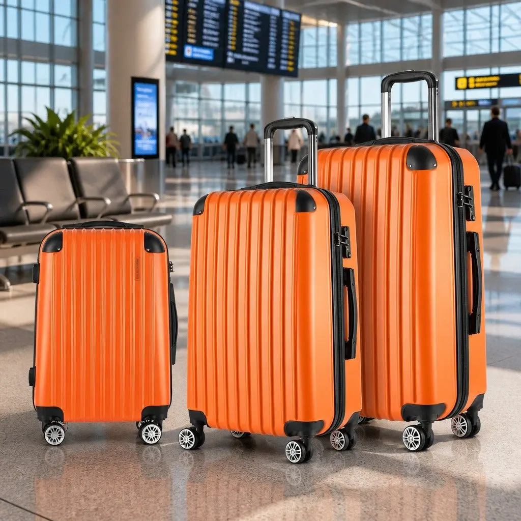 Luggage Set Orange 3 Piece 20 24 28 Inch Hard Shell Suitcase TSA Lock Spinner Carry On