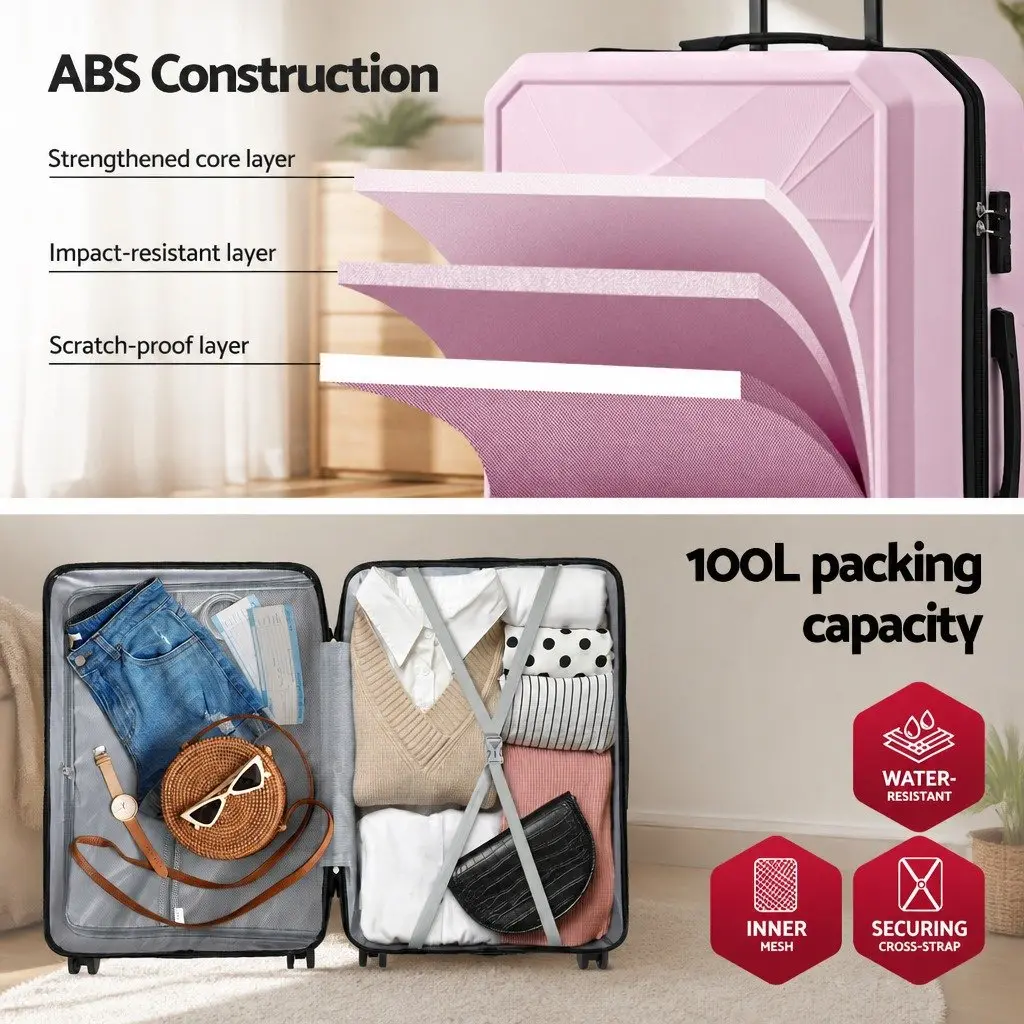 28 Inch Luggage Suitcase Pink Hardshell Lightweight Travel Case with TSA Lock