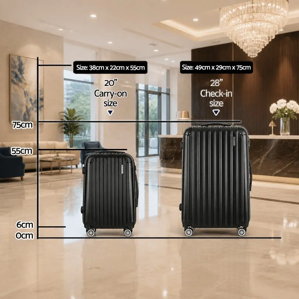 Hard Shell Luggage Set Dark Grey 20in 28in Lightweight Trolley System