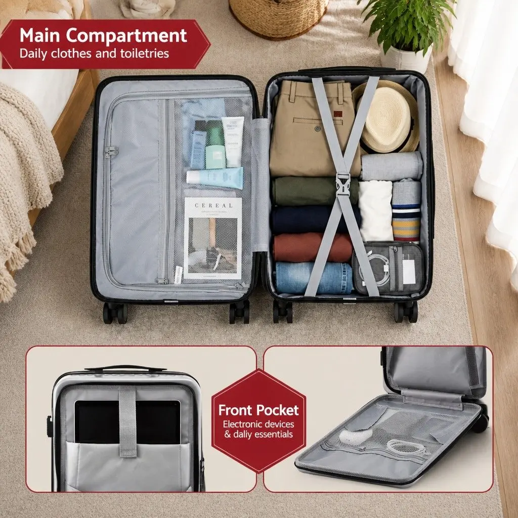 20" Carry-On Suitcase with Front Pocket and Wheels