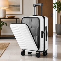 20" Carry On Luggage Suitcase Front Pocket TSA Locks Spinner Wheels Travel White