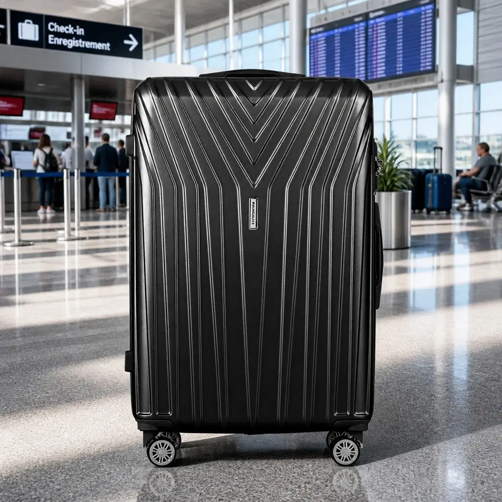 3 Piece Luggage Set Black 20-24-28 Inch Hard Shell Suitcase with TSA Lock