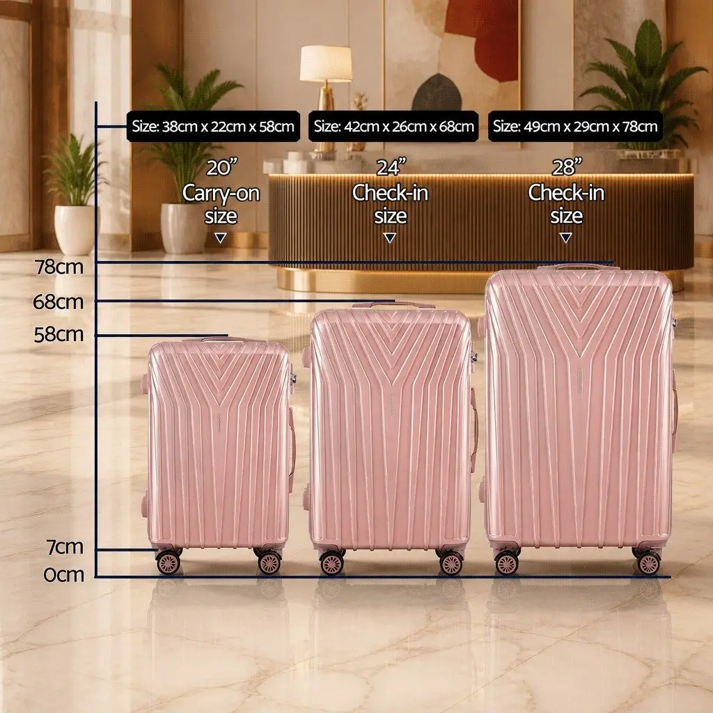 Luggage Set Pink 3 Piece 20 24 28 Inch Hard Shell Suitcase with Combination Lock