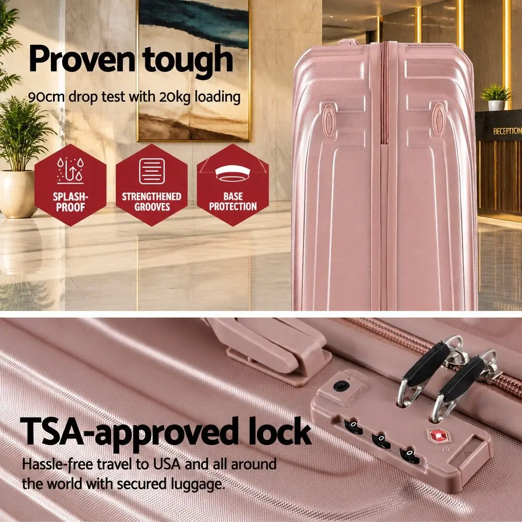 Luggage Set Pink 3 Piece 20 24 28 Inch Hard Shell Suitcase with Combination Lock