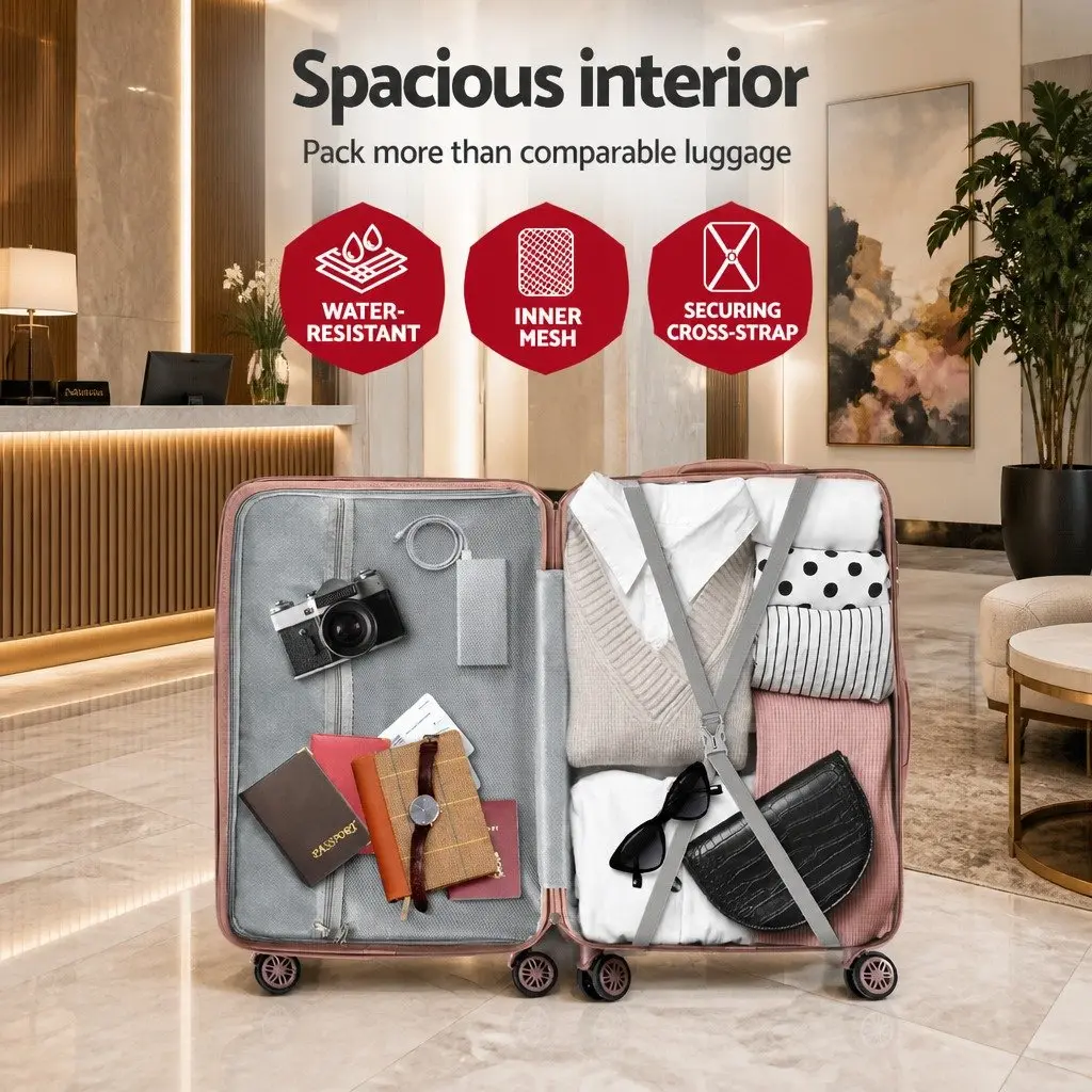 Luggage Set Pink 3 Piece 20 24 28 Inch Hard Shell Suitcase with Combination Lock