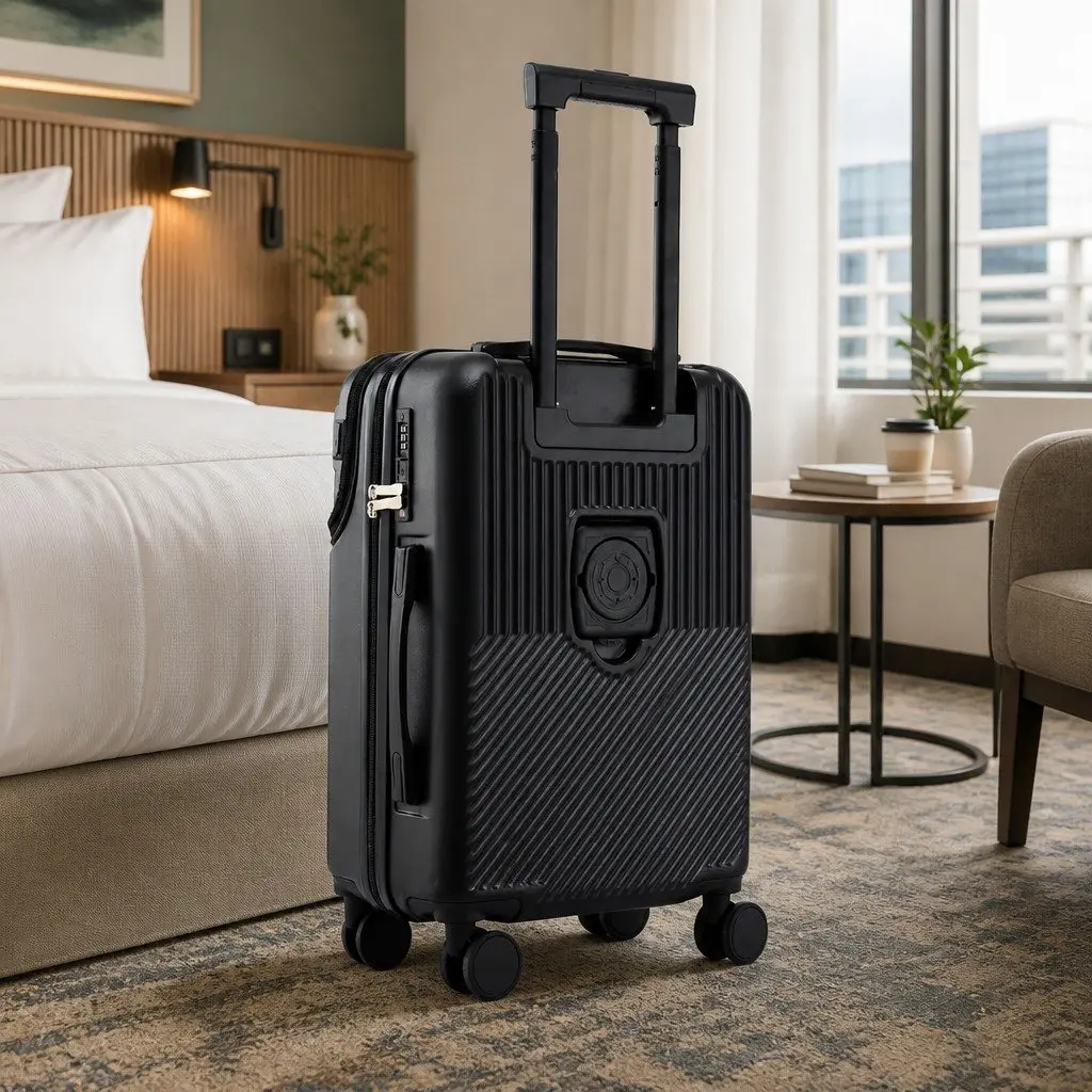 20" Carry On Luggage Suitcase Black Front Pocket TSA Lock Spinner Travel Case