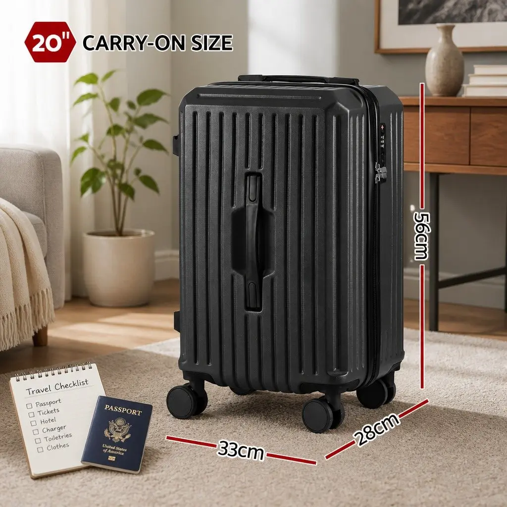 20 Inch Black Trunk Luggage Suitcase Carry On Travel Trolley Case with TSA Lock and Spinner Wheels