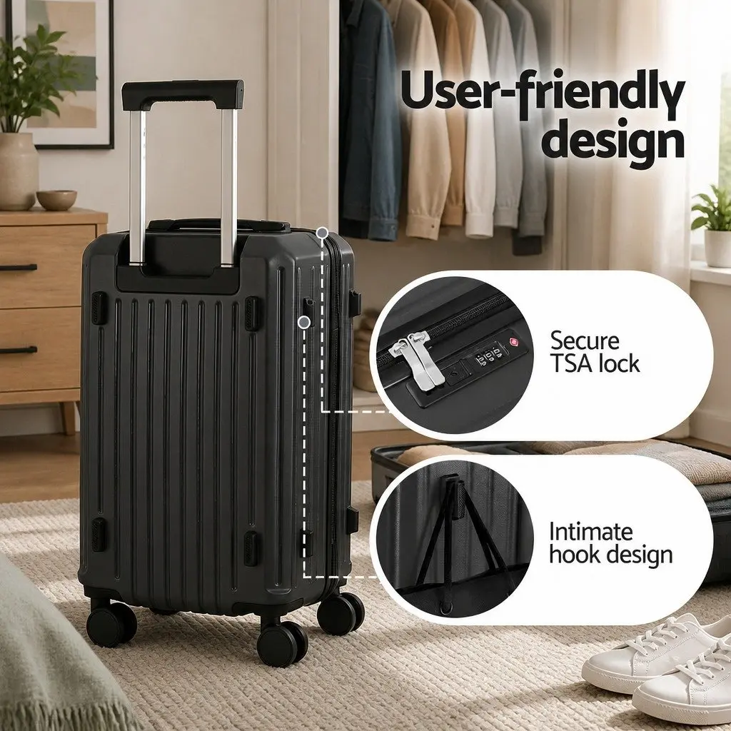 20 Inch Black Trunk Luggage Suitcase Carry On Travel Trolley Case with TSA Lock and Spinner Wheels