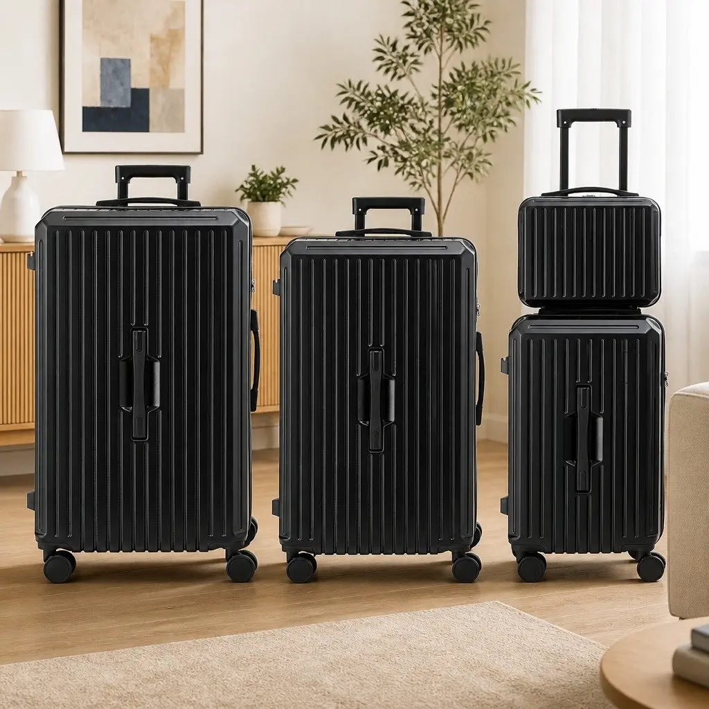 4 Piece Luggage Suitcase Set Black Travel Carry On Case Spinner with TSA Lock