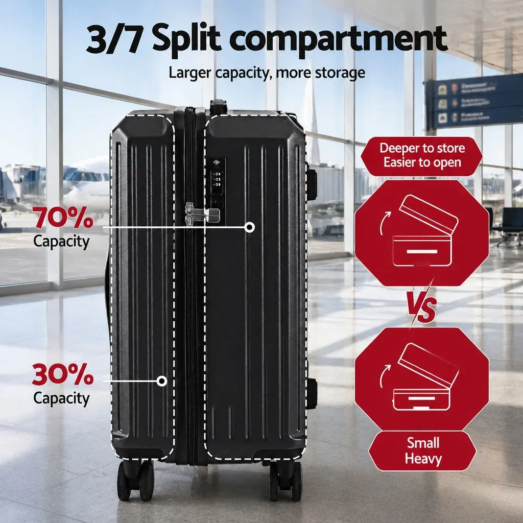 4 Piece Luggage Suitcase Set Black Travel Carry On Case Spinner with TSA Lock
