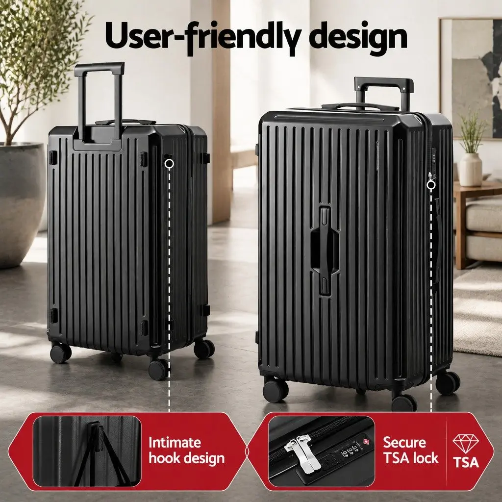 4 Piece Luggage Suitcase Set Black Travel Carry On Case Spinner with TSA Lock