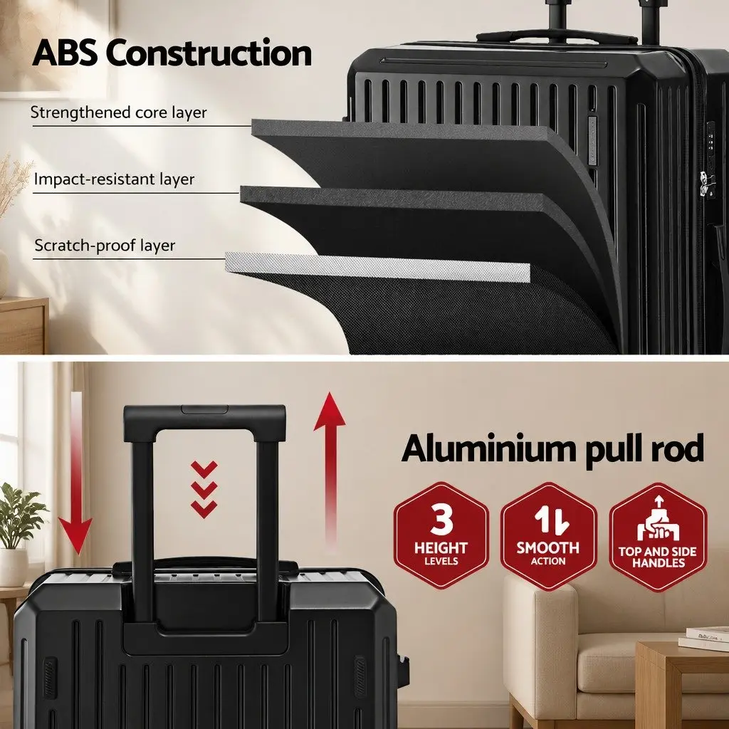 4 Piece Luggage Suitcase Set Black Travel Carry On Case Spinner with TSA Lock