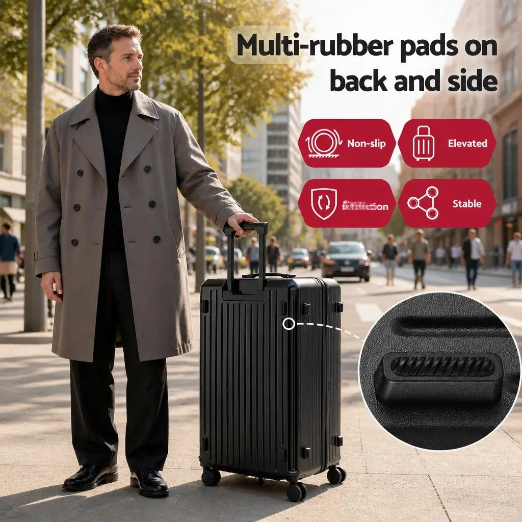 4 Piece Luggage Suitcase Set Black Travel Carry On Case Spinner with TSA Lock