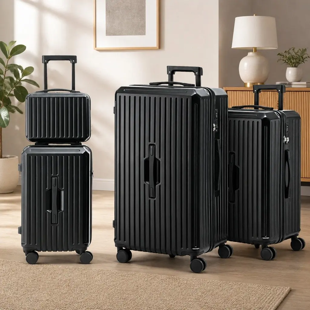 4 Piece Luggage Suitcase Set Black Travel Carry On Case Spinner with TSA Lock