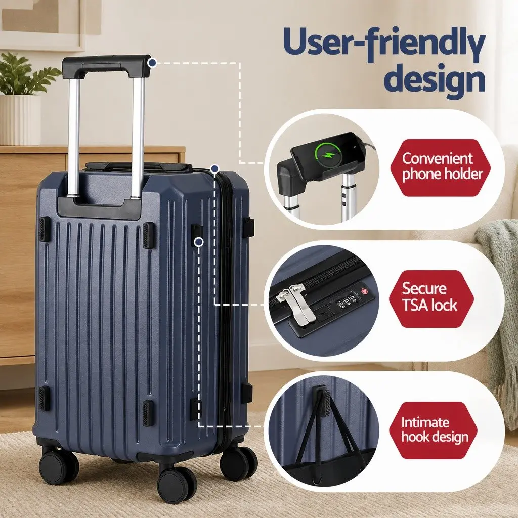 Trunk Luggage Suitcase Set Navy Blue 2 Piece Hard Shell Travel Carry On 12" 20