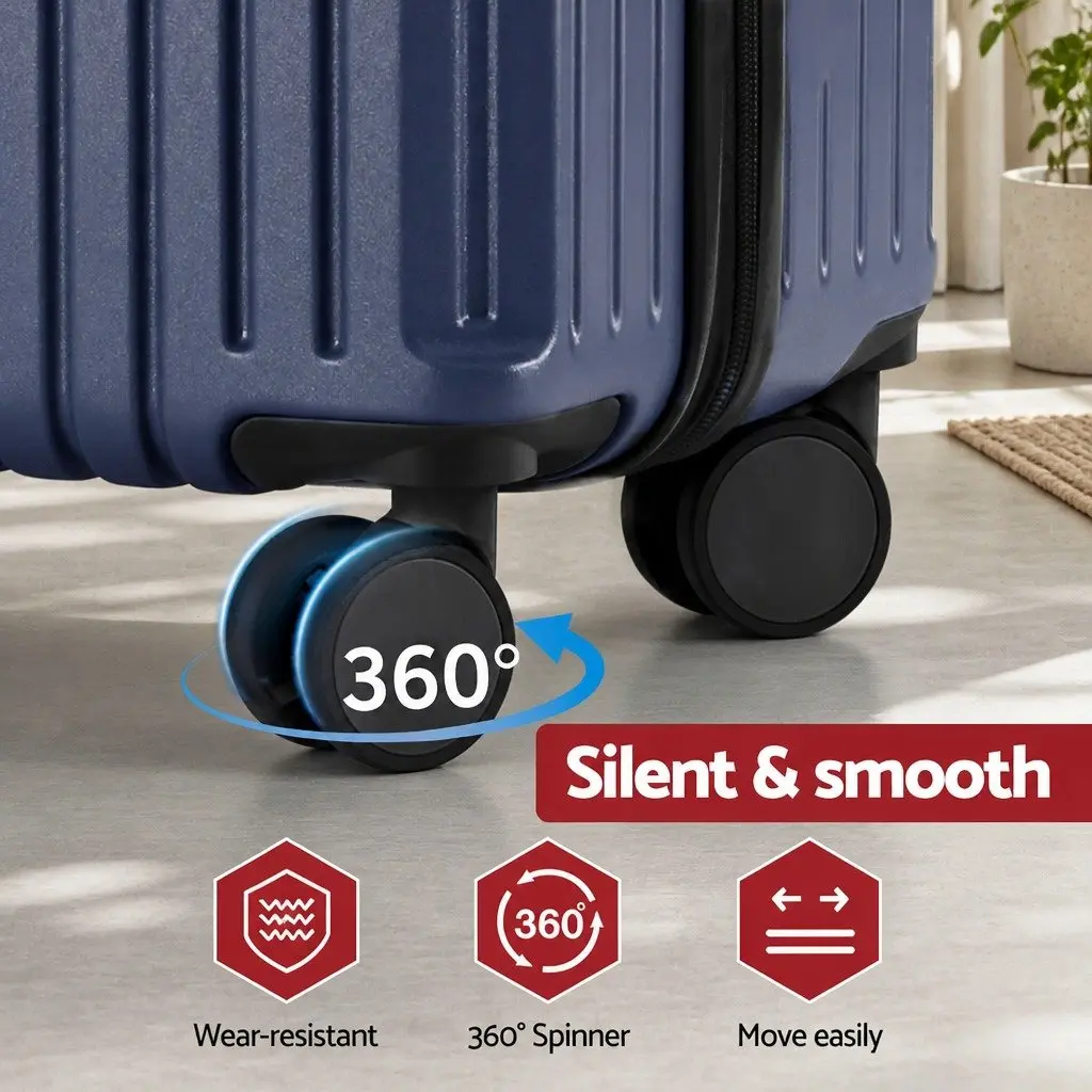 Trunk Luggage Suitcase Set Navy Blue 2 Piece Hard Shell Travel Carry On 12" 20