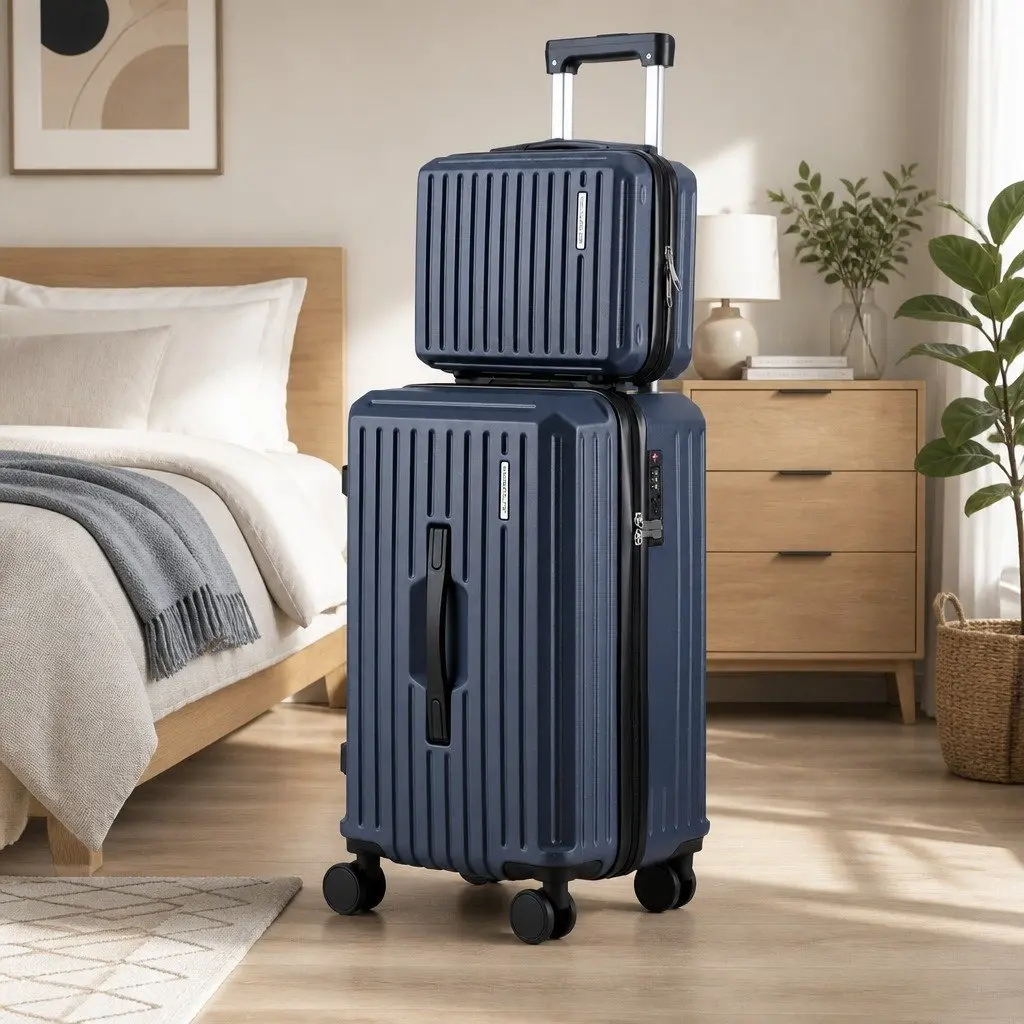 Trunk Luggage Suitcase Set Navy Blue 2 Piece Hard Shell Travel Carry On 12" 20