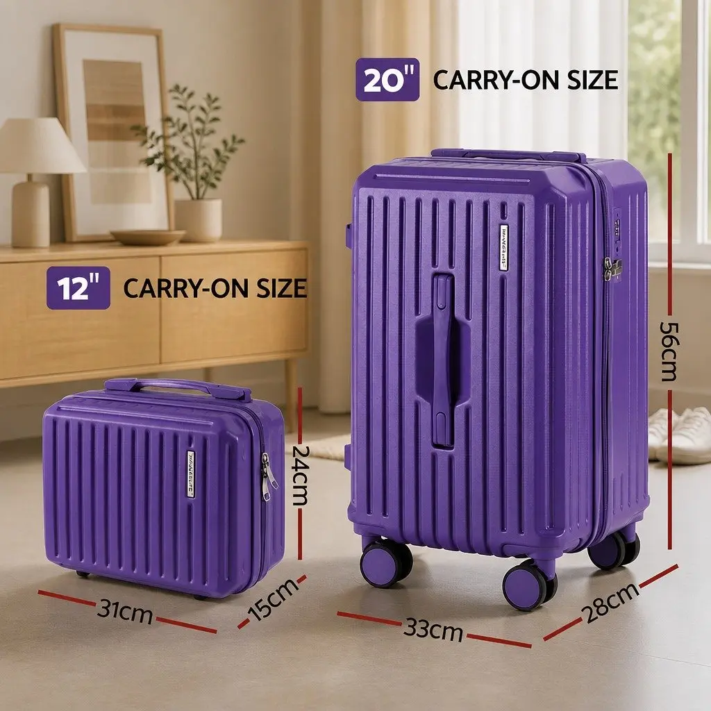 Trunk Luggage Suitcase Set 2pcs Travel Carry On Case 12" 20" Purple Lock