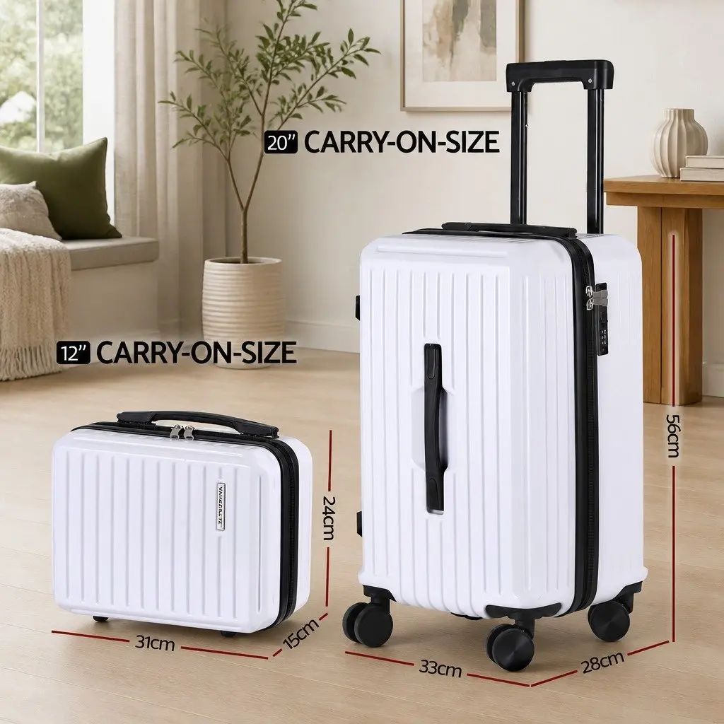 Suitcase Set White 2 Piece Hard Shell Luggage Travel Carry On with TSA Lock