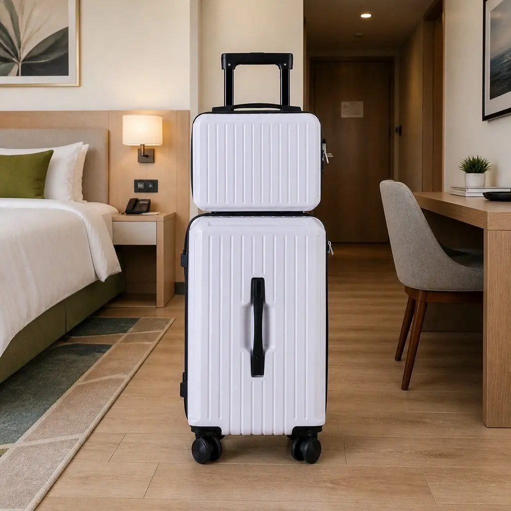 Suitcase Set White 2 Piece Hard Shell Luggage Travel Carry On with TSA Lock