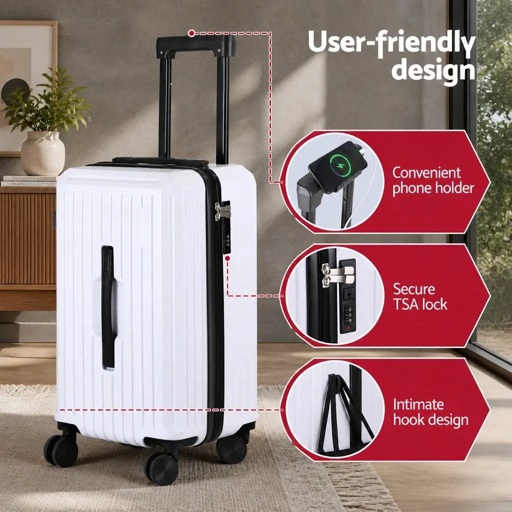Suitcase Set White 2 Piece Hard Shell Luggage Travel Carry On with TSA Lock