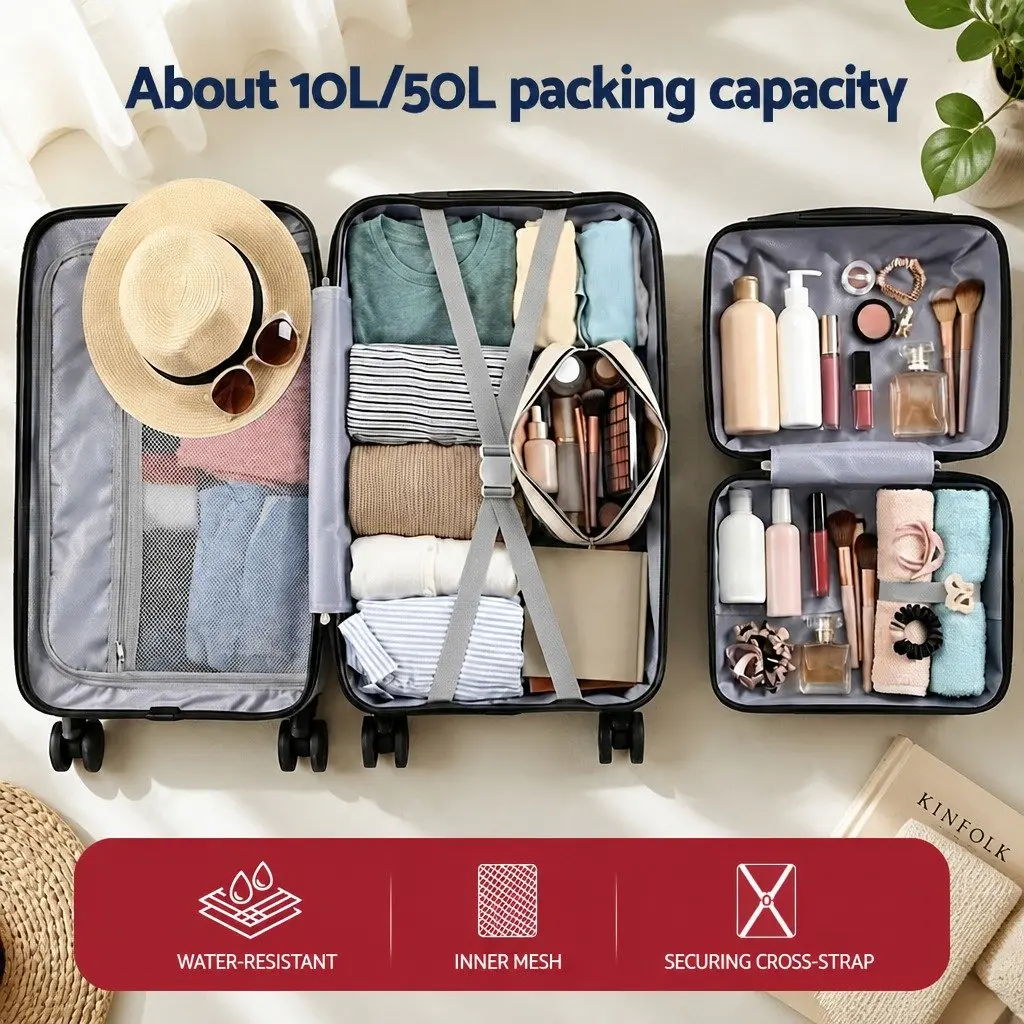 Suitcase Set White 2 Piece Hard Shell Luggage Travel Carry On with TSA Lock