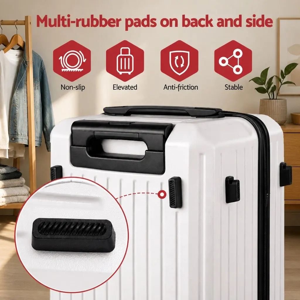 Suitcase Set White 2 Piece Hard Shell Luggage Travel Carry On with TSA Lock