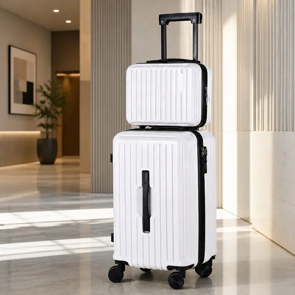 Suitcase Set White 2 Piece Hard Shell Luggage Travel Carry On with TSA Lock