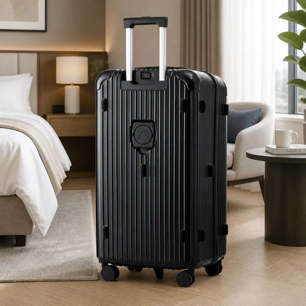 28" Hard Shell Trunk Luggage Suitcase Black USB Type-C Port Spinner Wheels