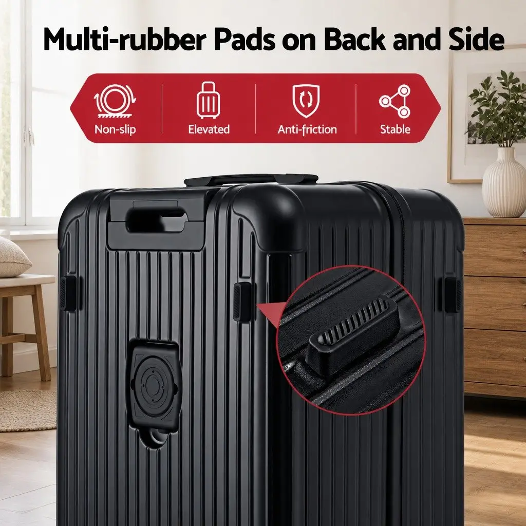 28" Hard Shell Trunk Luggage Suitcase Black USB Type-C Port Spinner Wheels