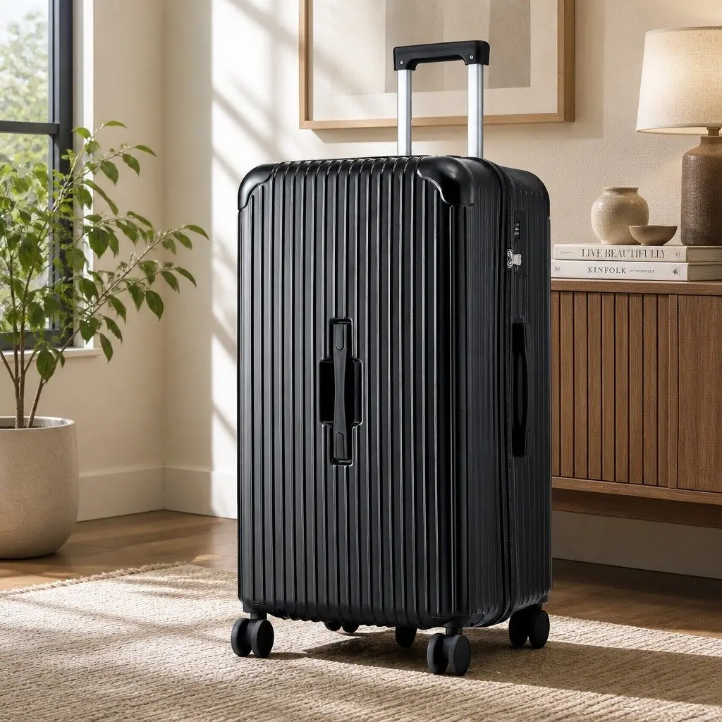 28" Hard Shell Trunk Luggage Suitcase Black USB Type-C Port Spinner Wheels