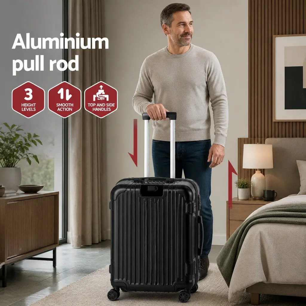 28" Hard Shell Trunk Luggage Suitcase Black USB Type-C Port Spinner Wheels