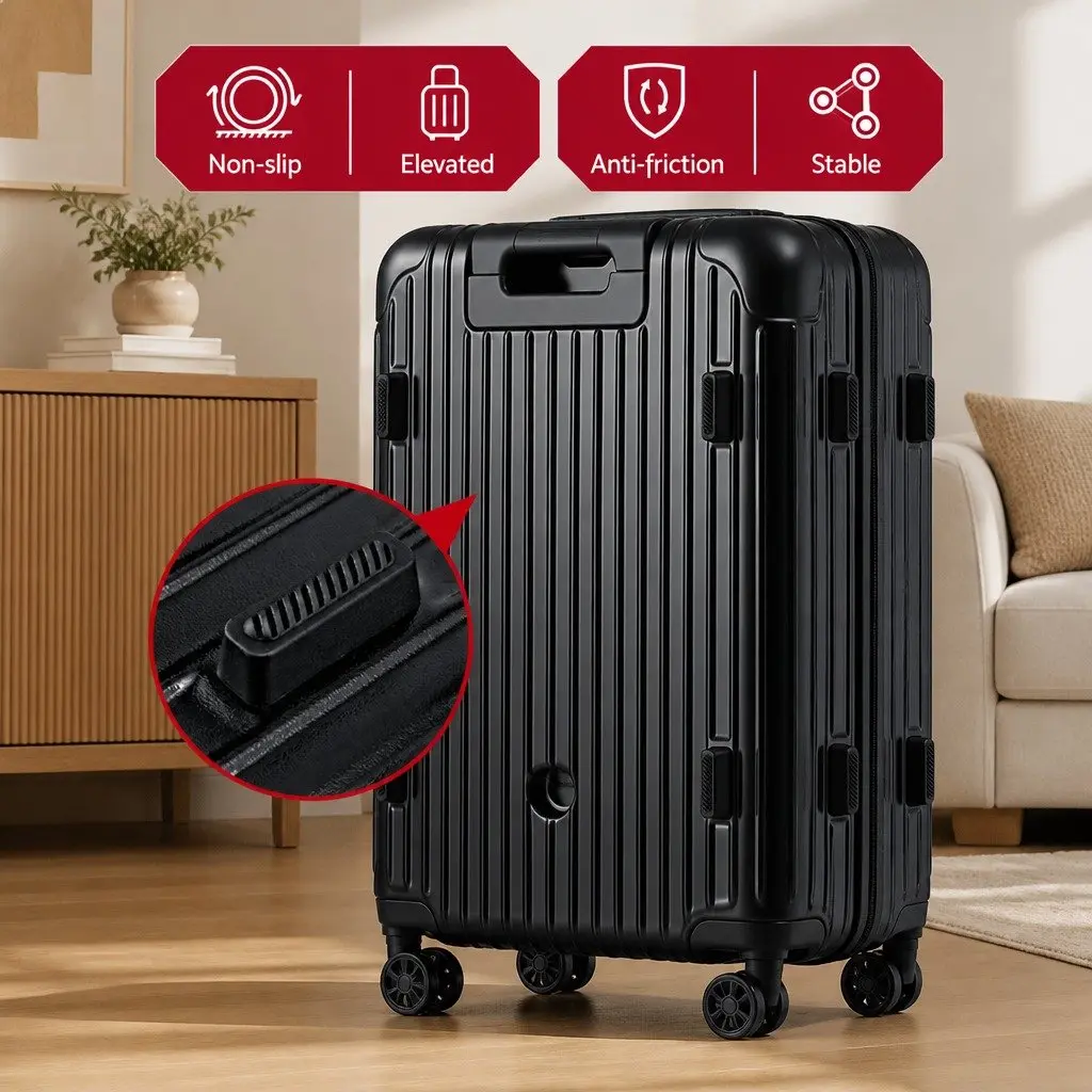 28" Hard Shell Trunk Luggage Suitcase Black USB Type-C Port Spinner Wheels