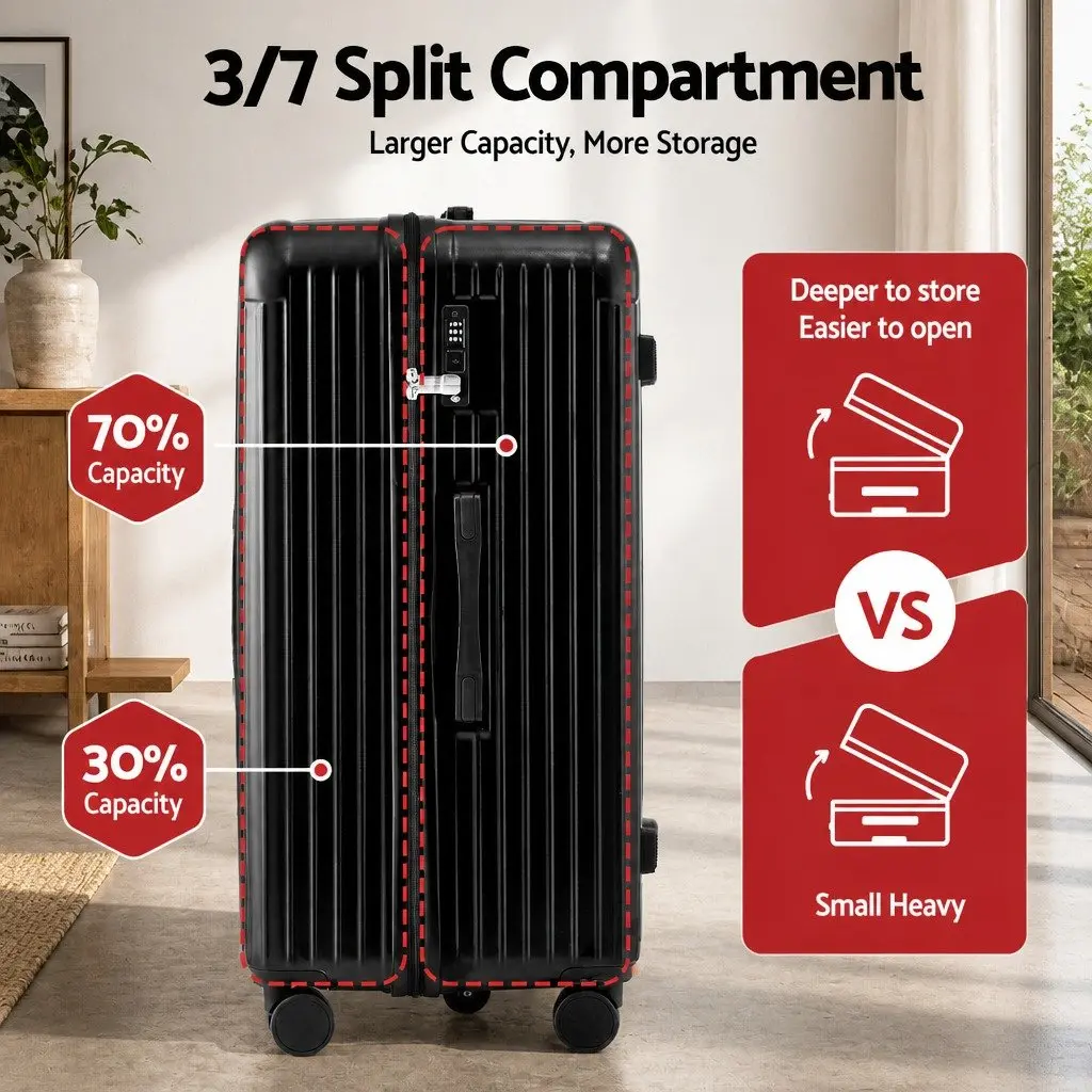 28" Hard Shell Trunk Luggage Suitcase Black USB Type-C Port Spinner Wheels