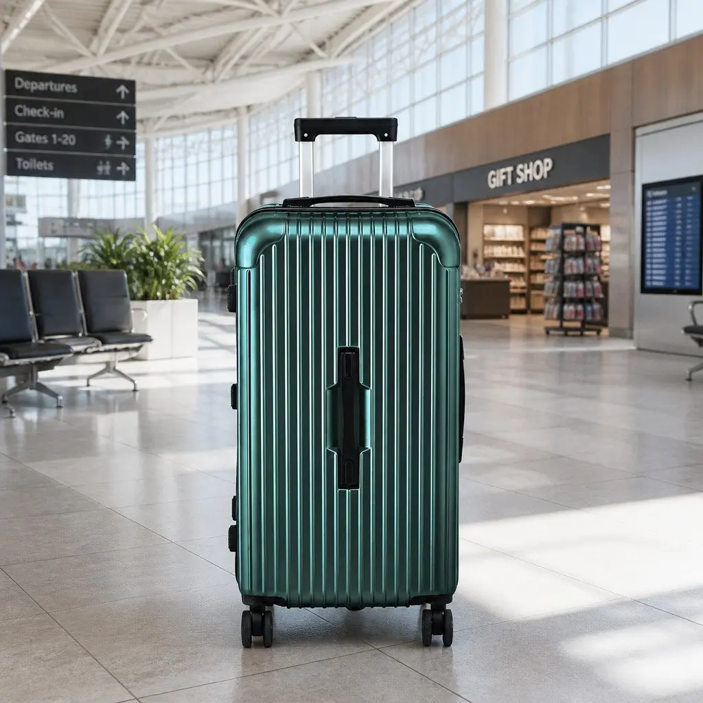 28" Trunk Luggage Suitcase Green Travel Case with 5 Wheels USB Type-C Port TSA