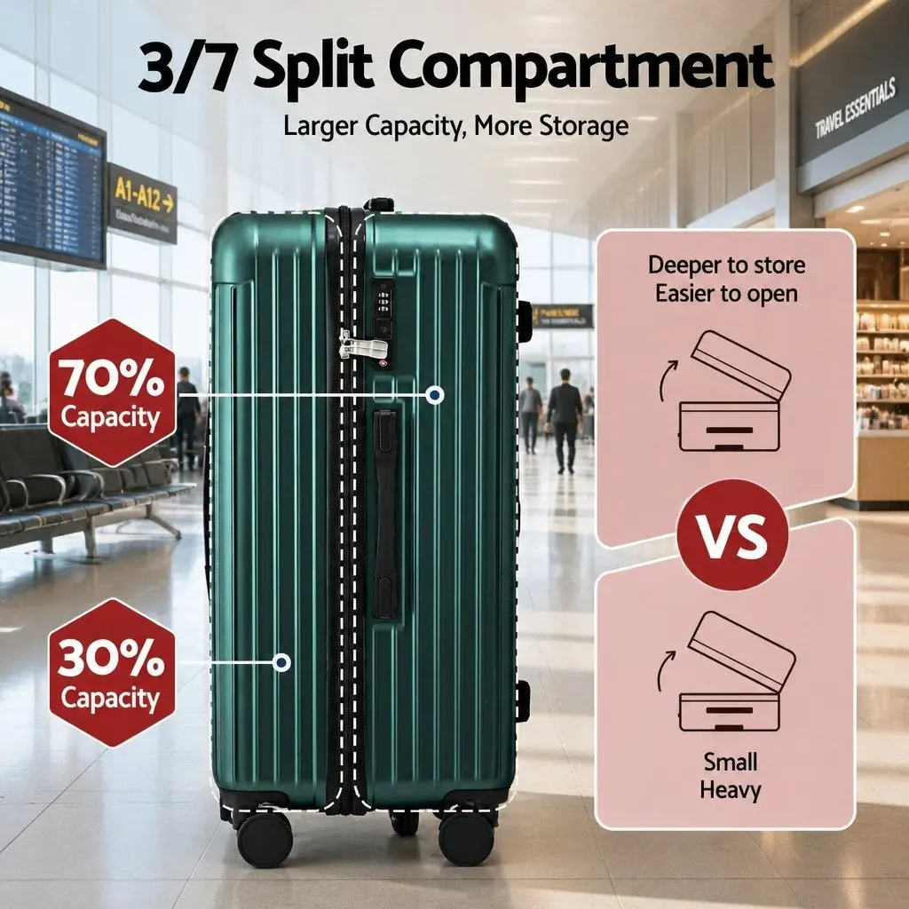 28" Trunk Luggage Suitcase Green Travel Case with 5 Wheels USB Type-C Port TSA