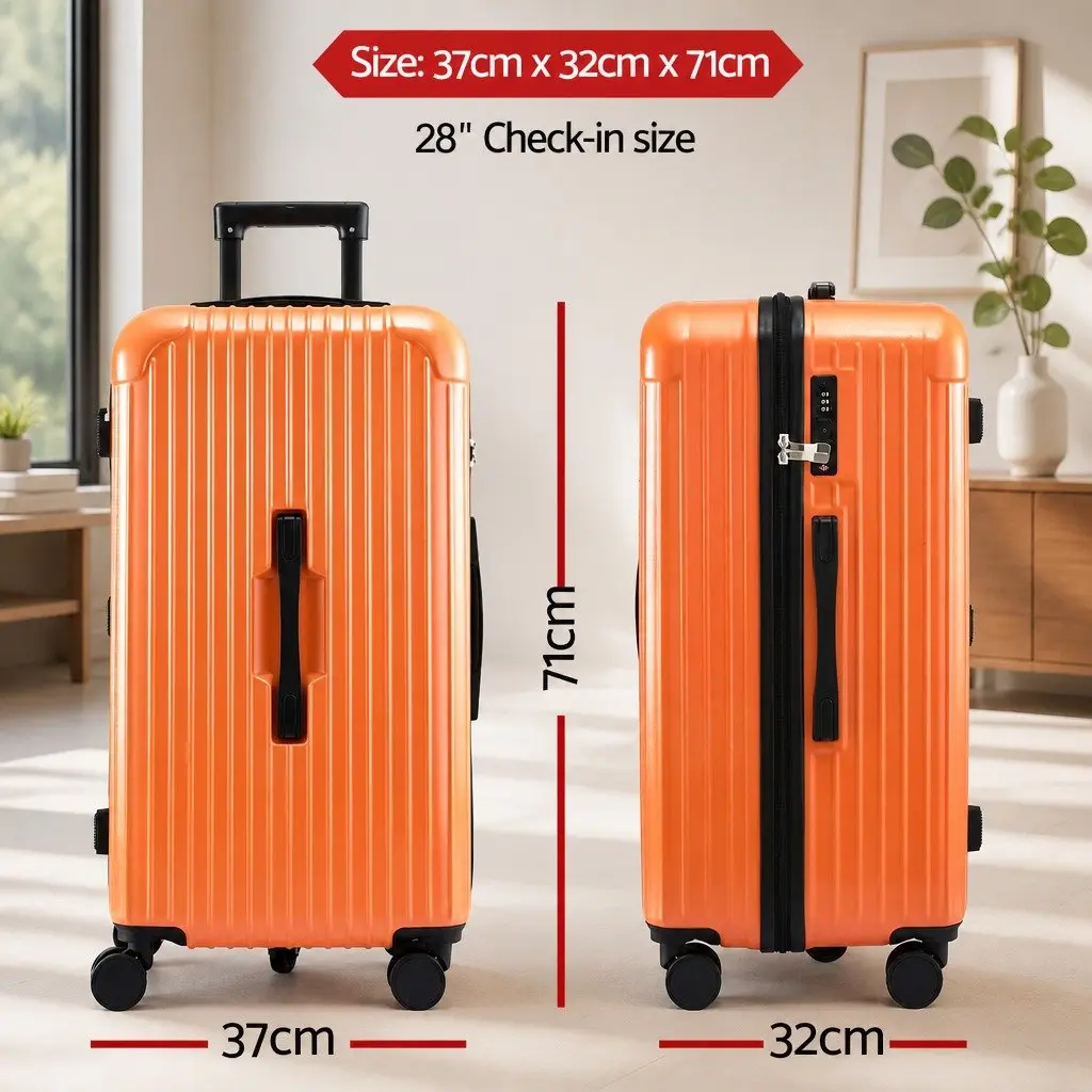 28" Trunk Luggage Suitcase Orange Hard Shell Travel Case 5 Wheels USB Type-C