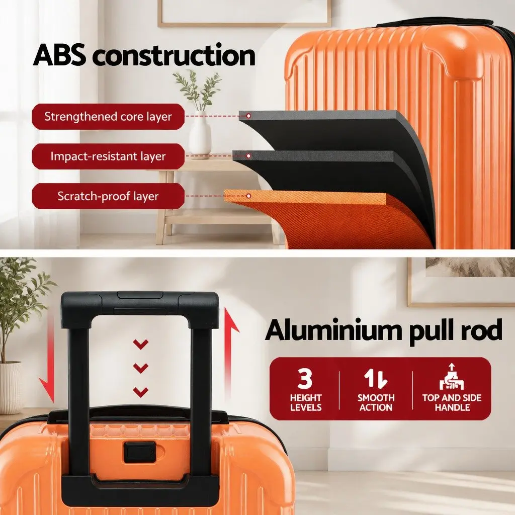 28" Trunk Luggage Suitcase Orange Hard Shell Travel Case 5 Wheels USB Type-C